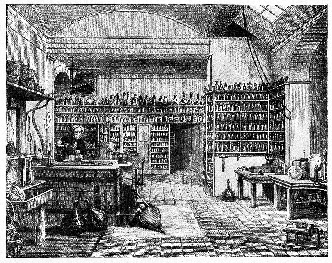 Michael Faraday in his lab,artwork