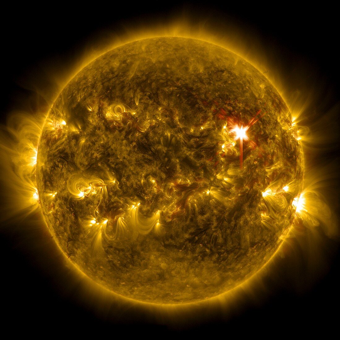 Sun and X1 solar flare,ultraviolet image