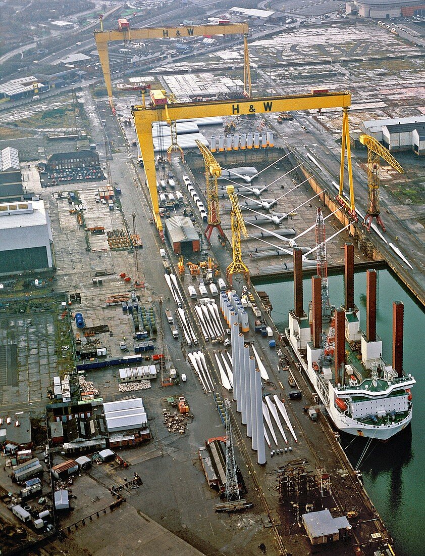 Wind turbines being offloaded,Belfast