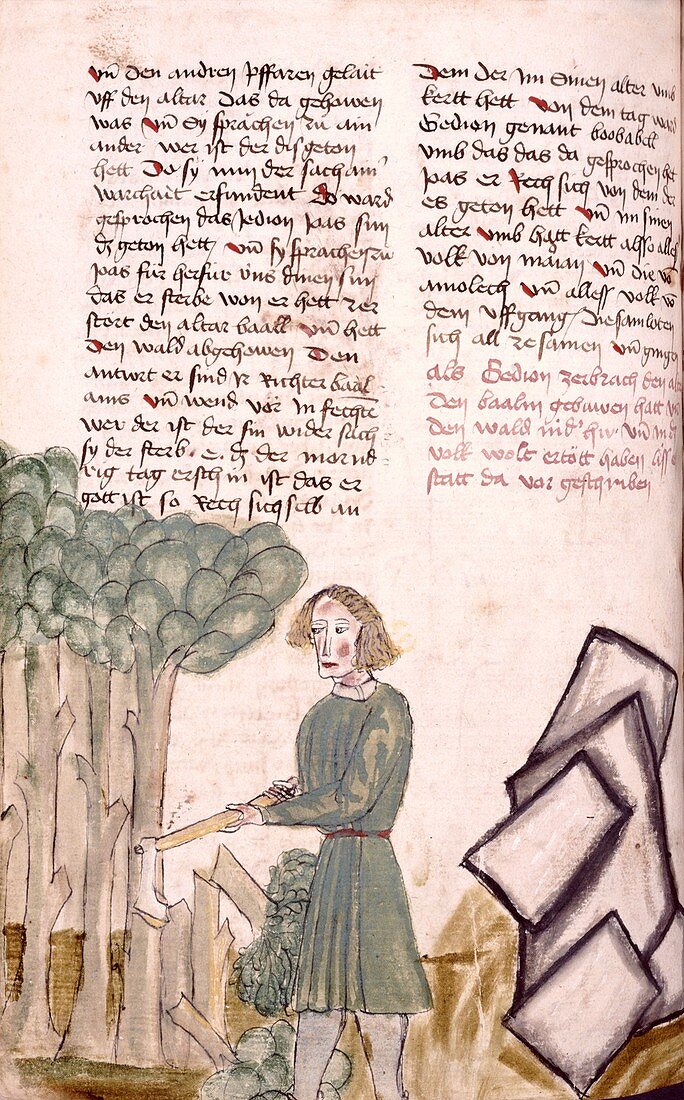 Medieval woodcutter,artwork