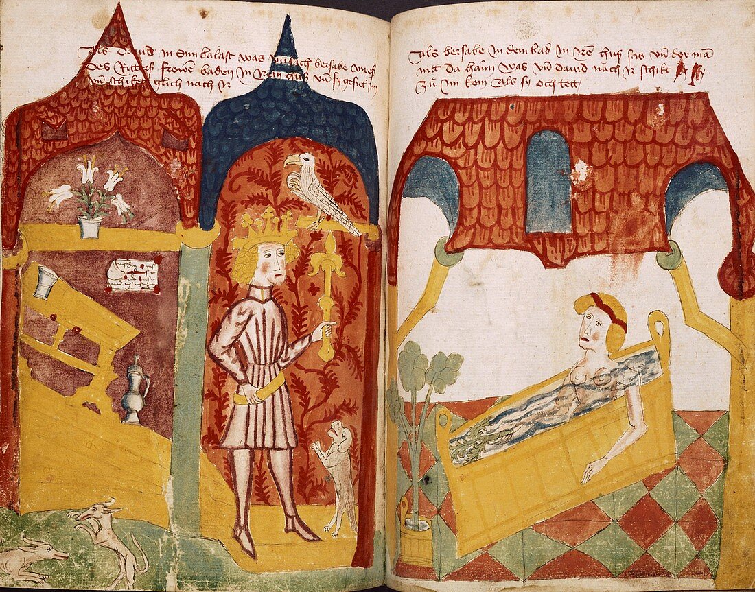 David and Bathsheba,medieval manuscript