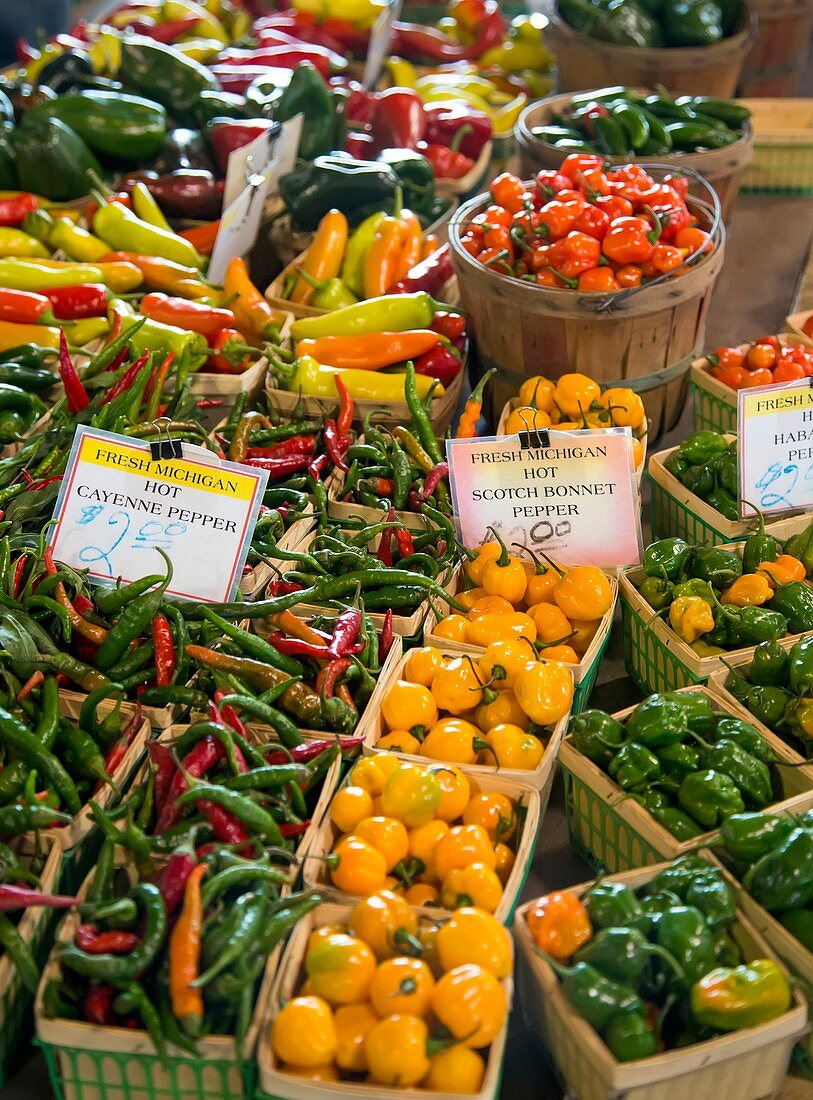 Peppers on a market stall