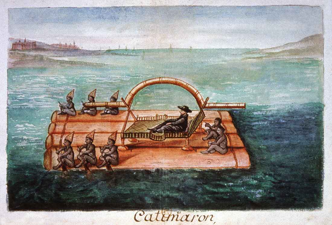 Jesuit ambassador on a raft,illustration