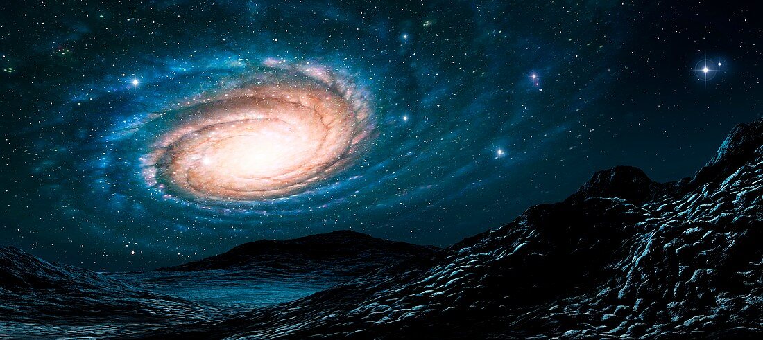 A spiral galaxy seen from a planet