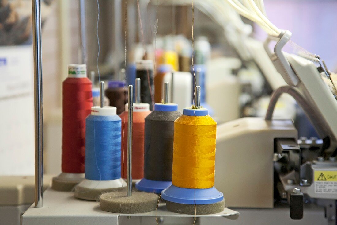 Coloured threads on embroidery machine