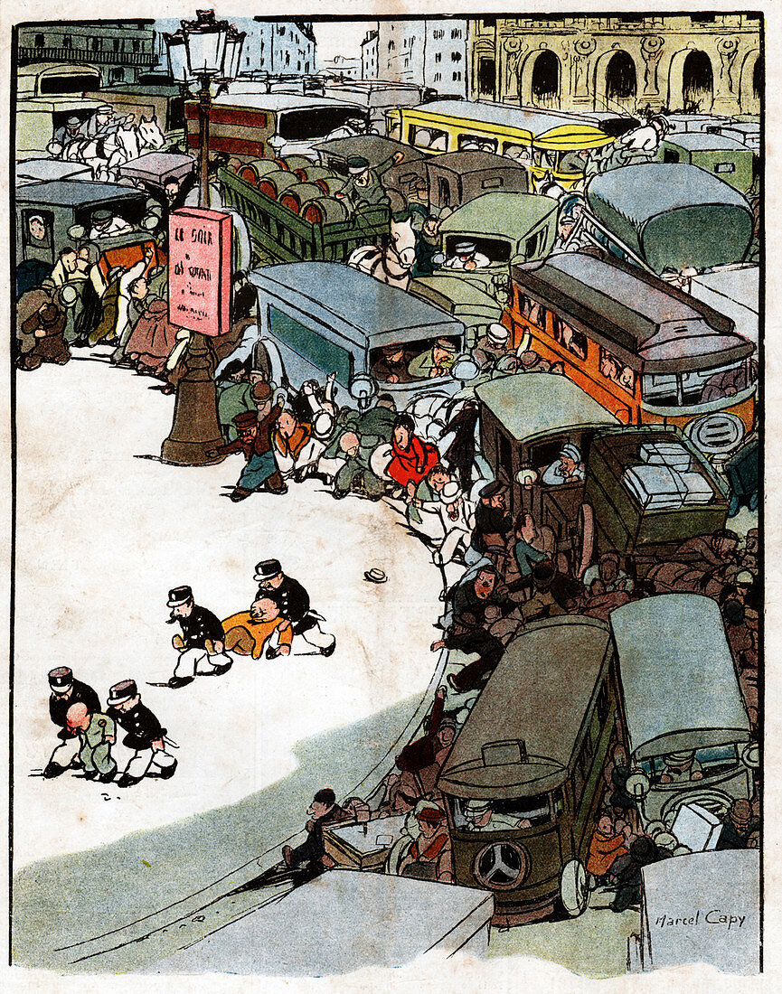 Parisian traffic,1920s illustration