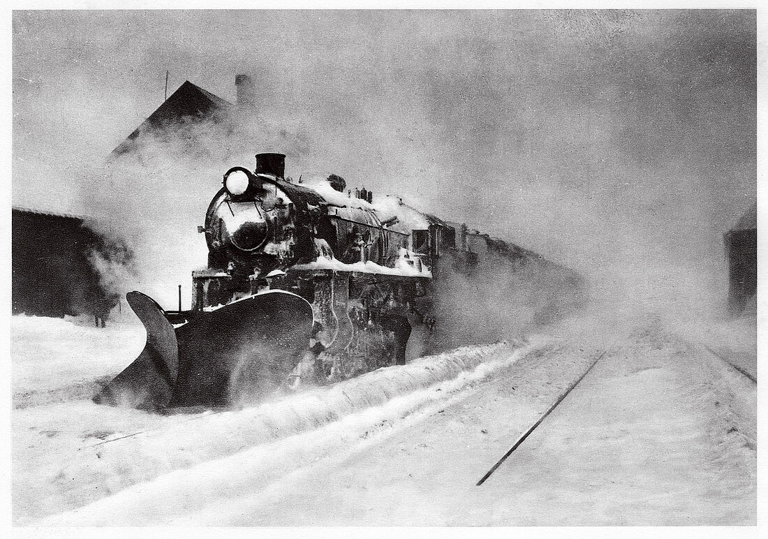 Railway snow plough,France,illustration