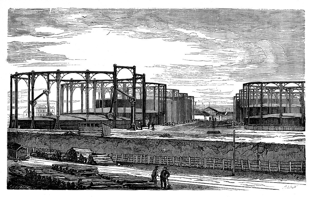 Gas storage tanks,19th century
