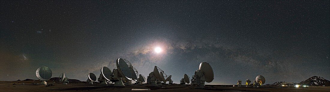 Milky Way over ALMA antennas,Chile