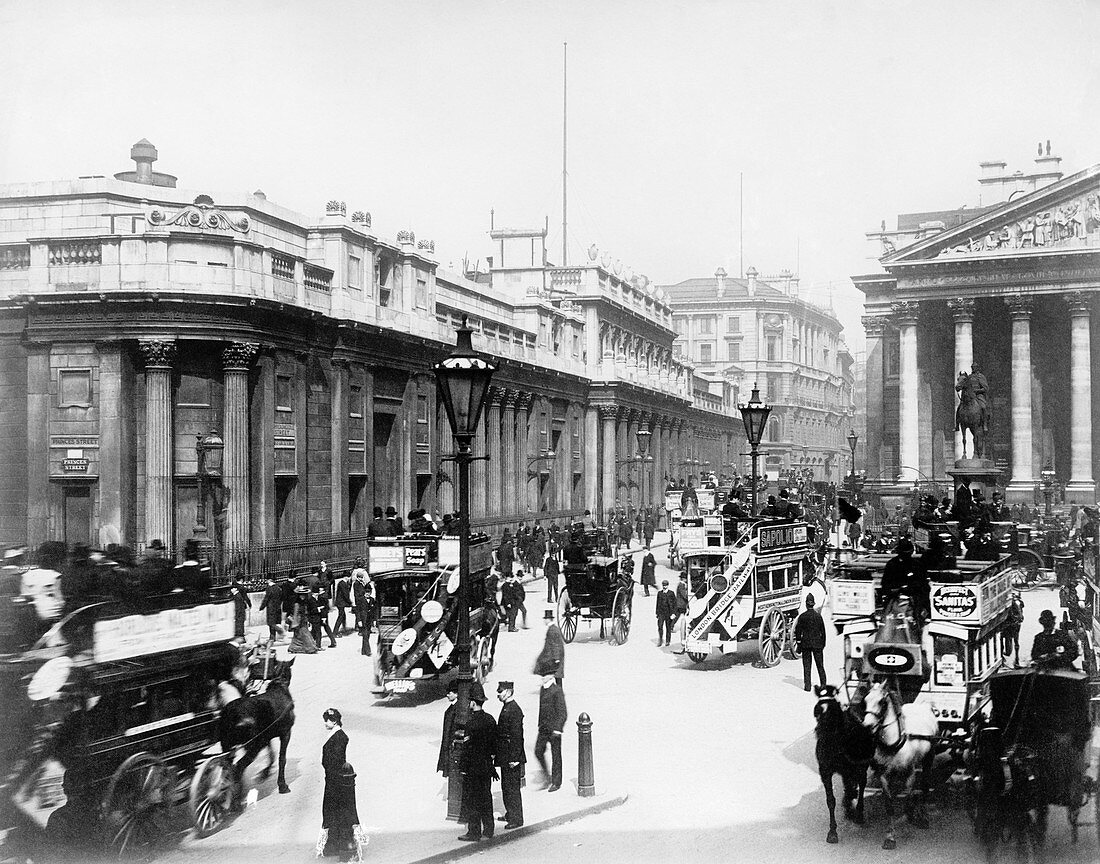 Bank junction horse-drawn traffic,1900s