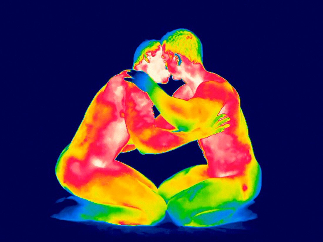 Male couple kissing,thermogram