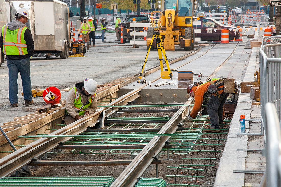 Tram line construction,Detroit,USA