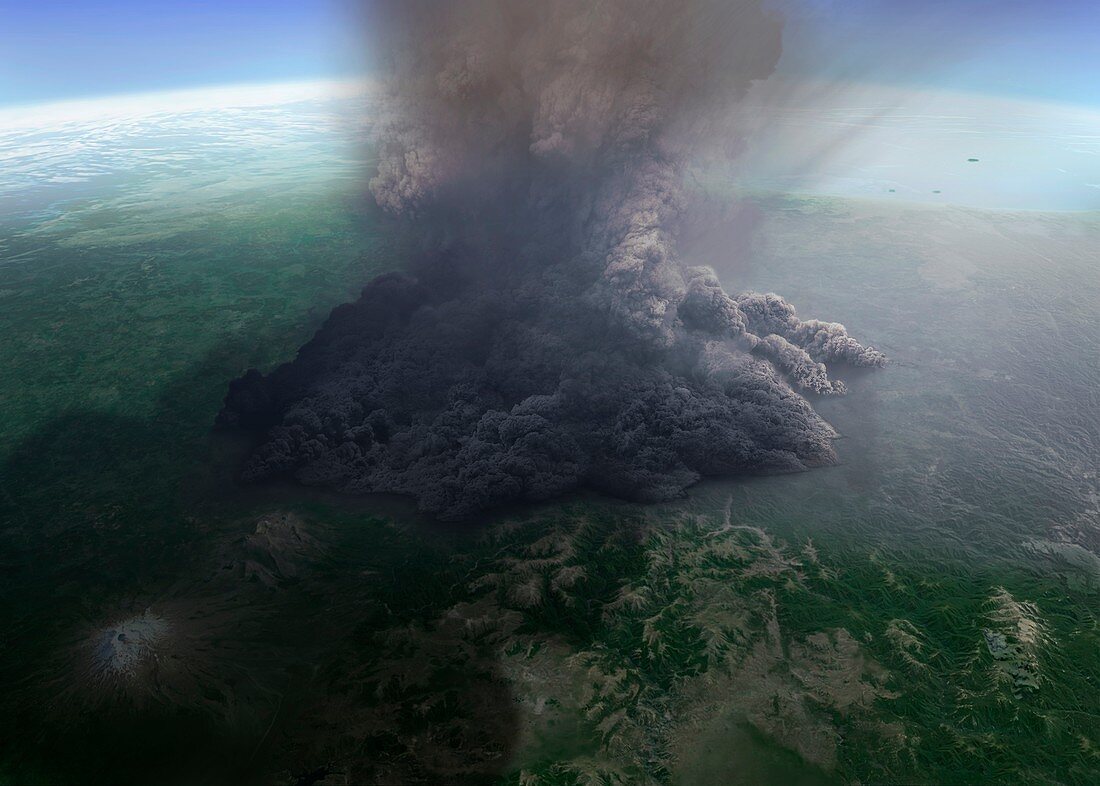 Artwork of ultra-plinian eruption