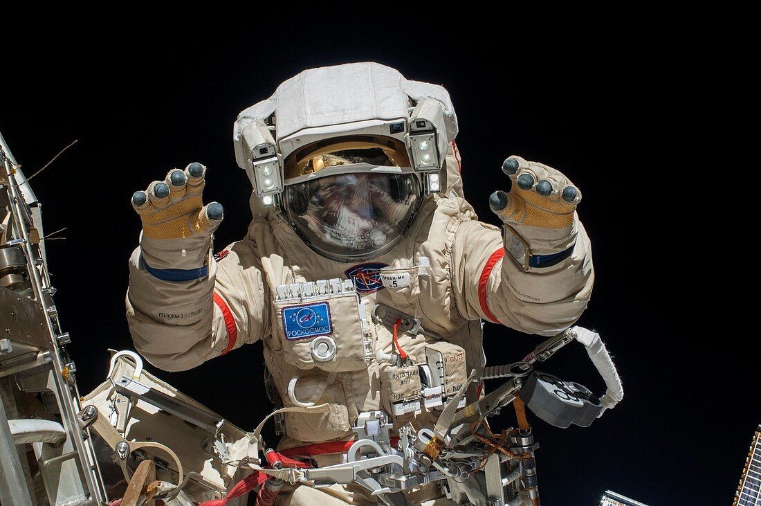 Russian cosmonaut during a spacewalk