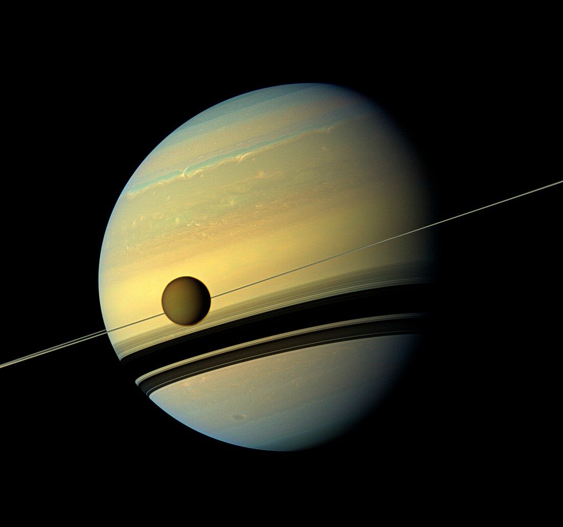 Titan and Saturn,Cassini image