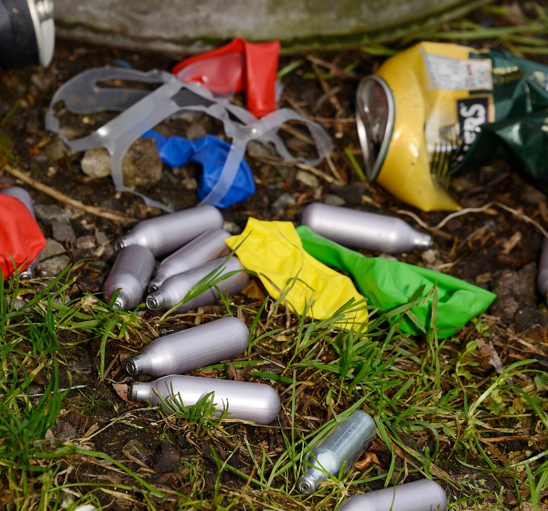 Discarded laughing gas capsules