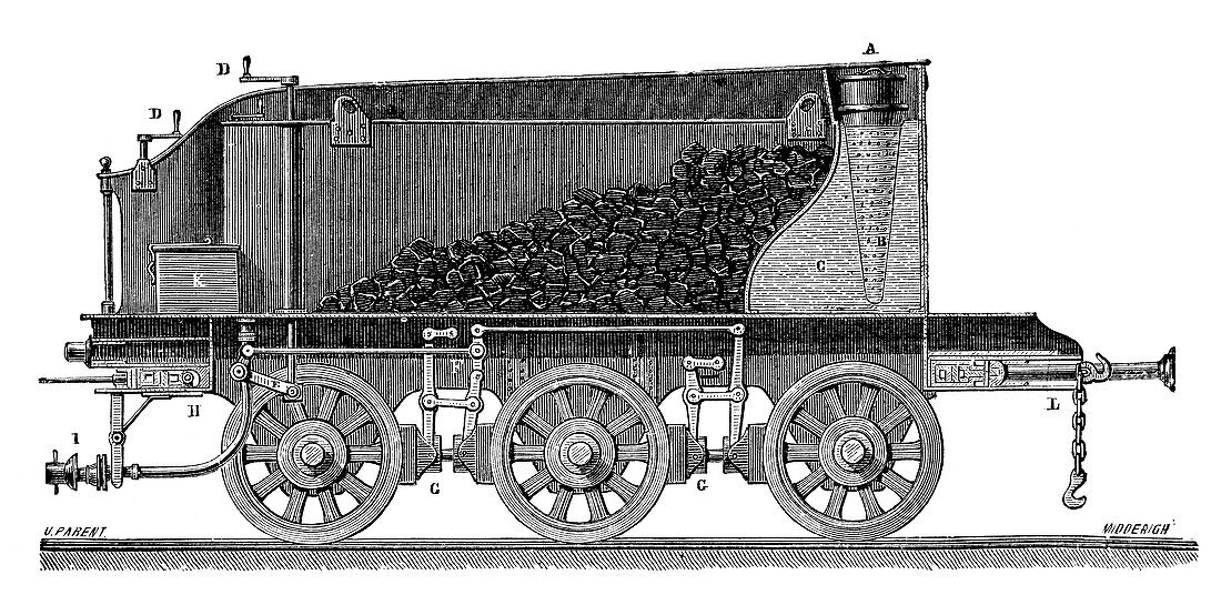 Steam locomotive tender,19th century