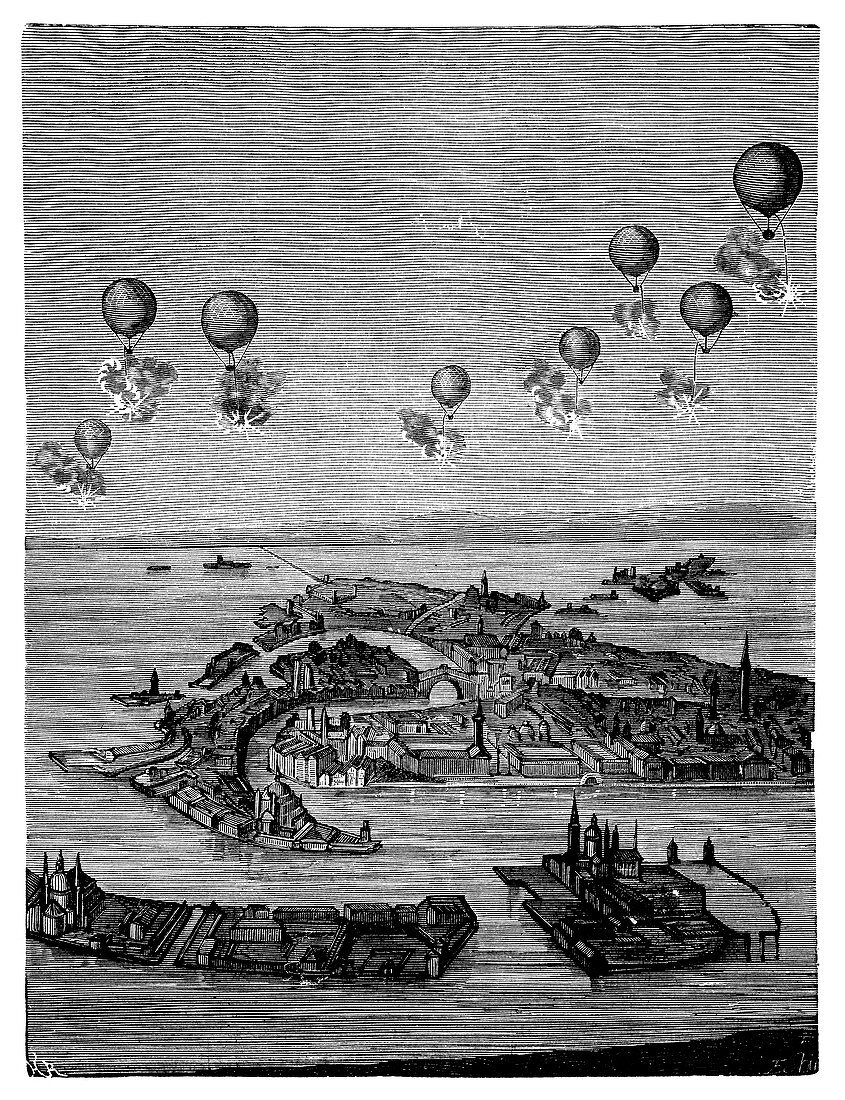 Balloons bombing Venice,1849