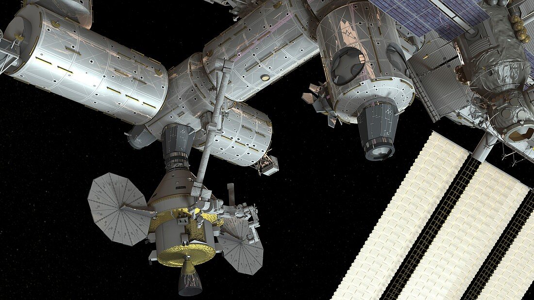 Orion docked to the ISS,illustration