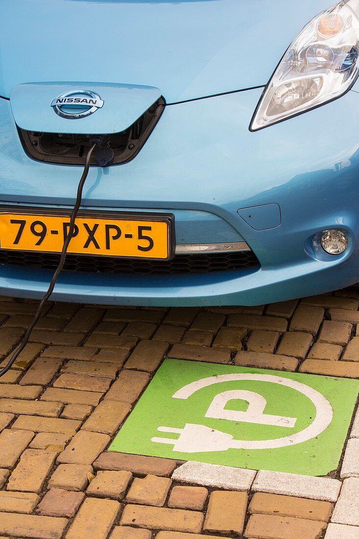 Electric car at a charging station
