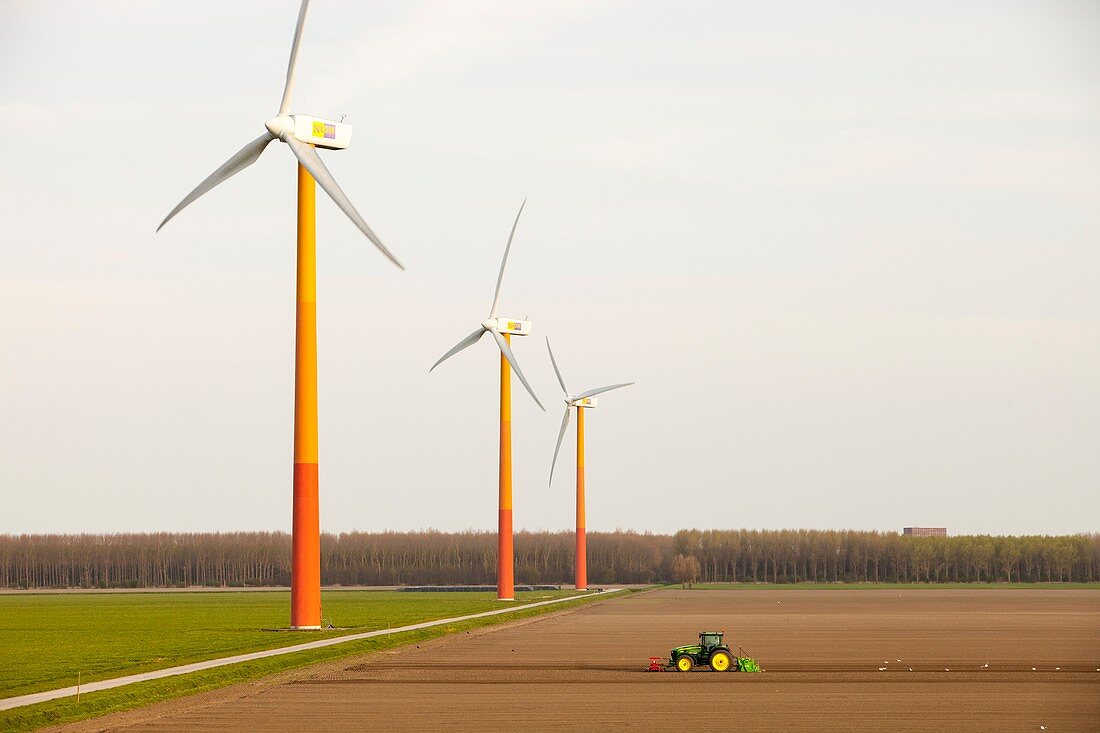 Colourful wind turbines,Netherlands