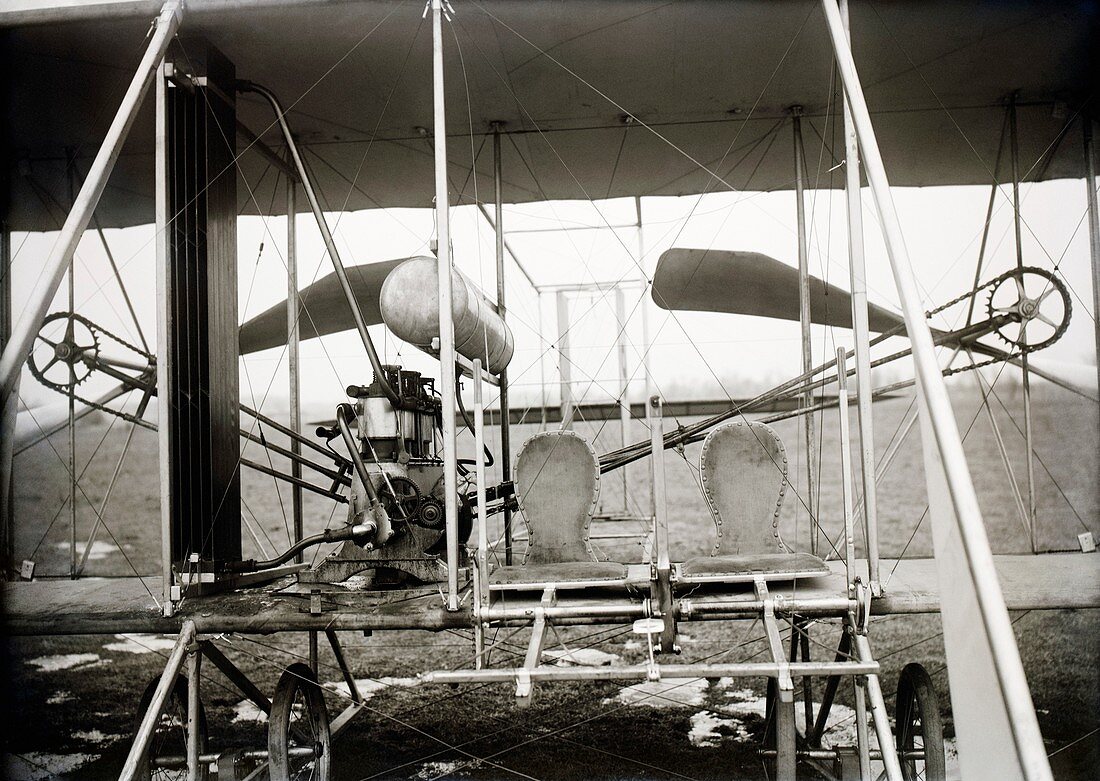 Wright biplane engine and seats,1911