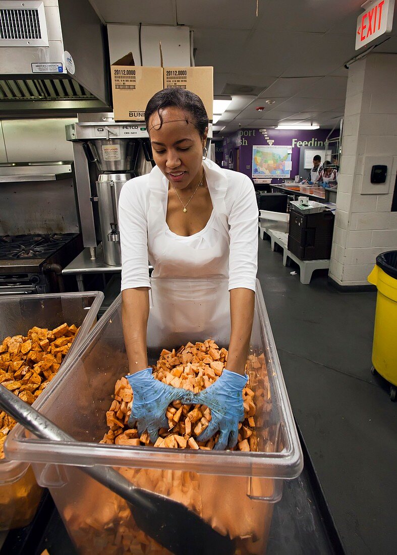 Volunteer at a community kitchen