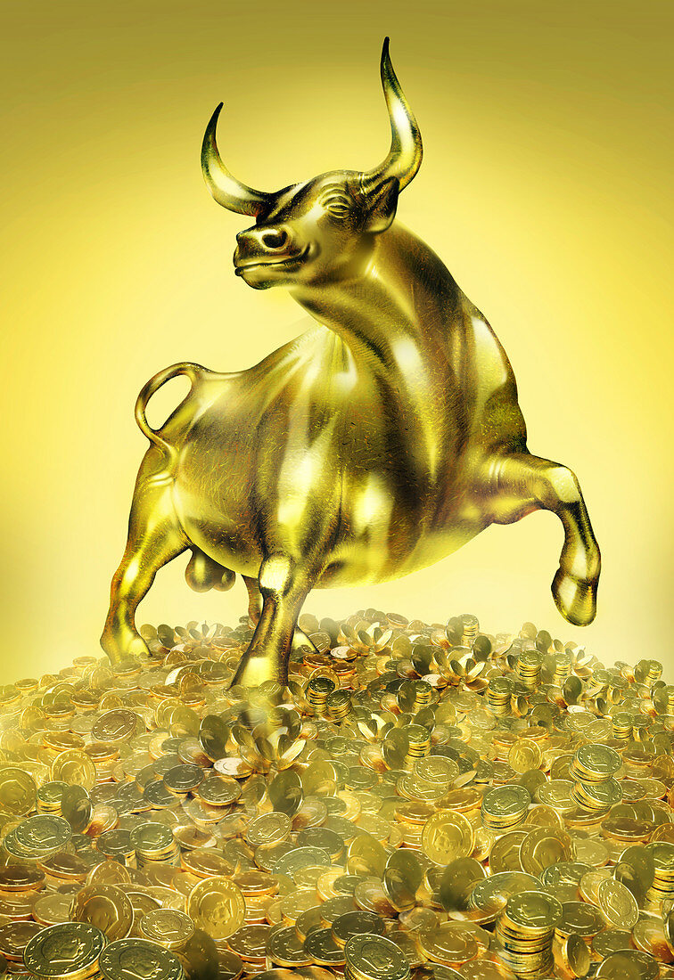 Golden bull and Euros,conceptual image