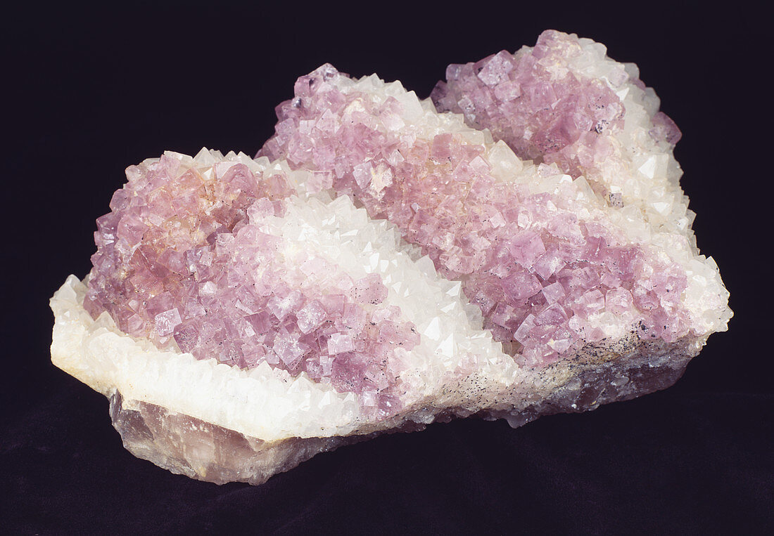 Fluorite crystals on quartz,close up
