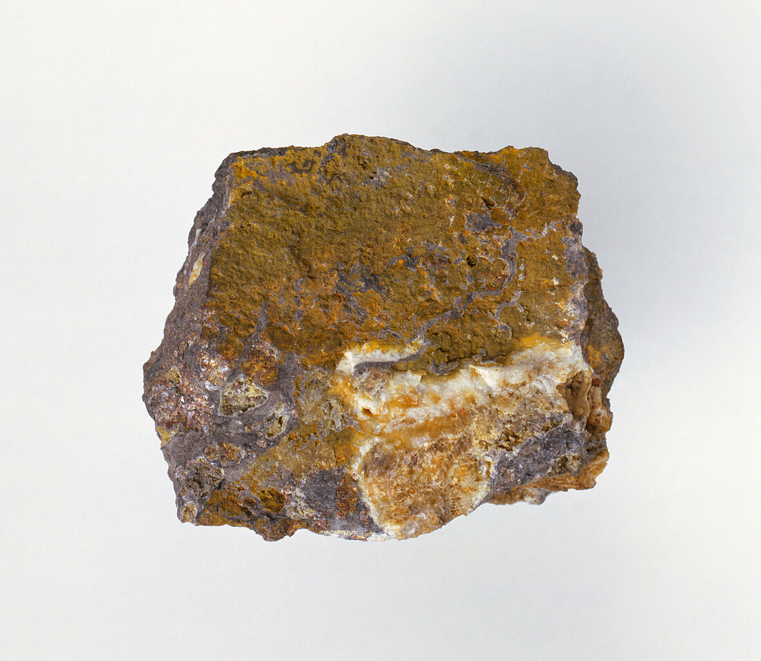 Greenockite on rock surface,close-up