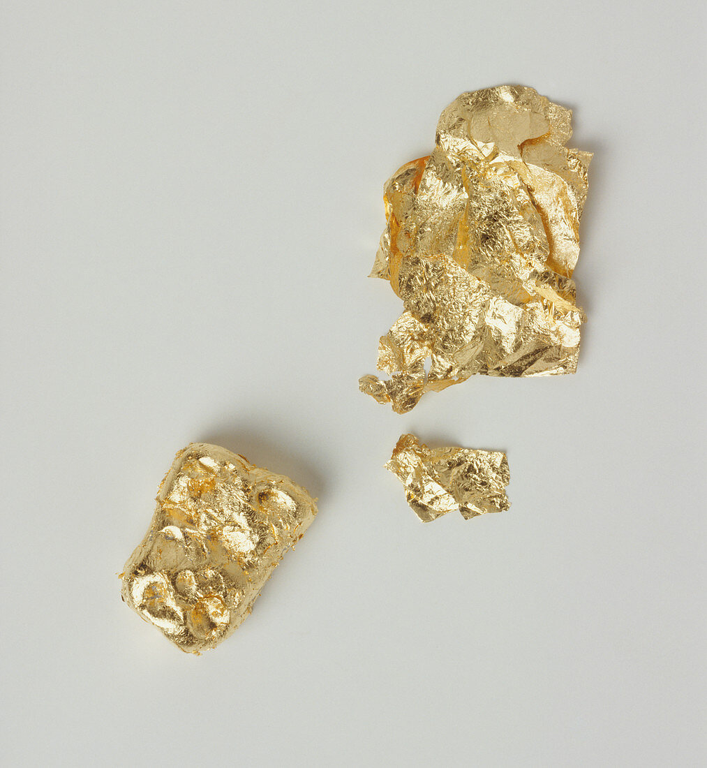 Three lumps of gold,close up