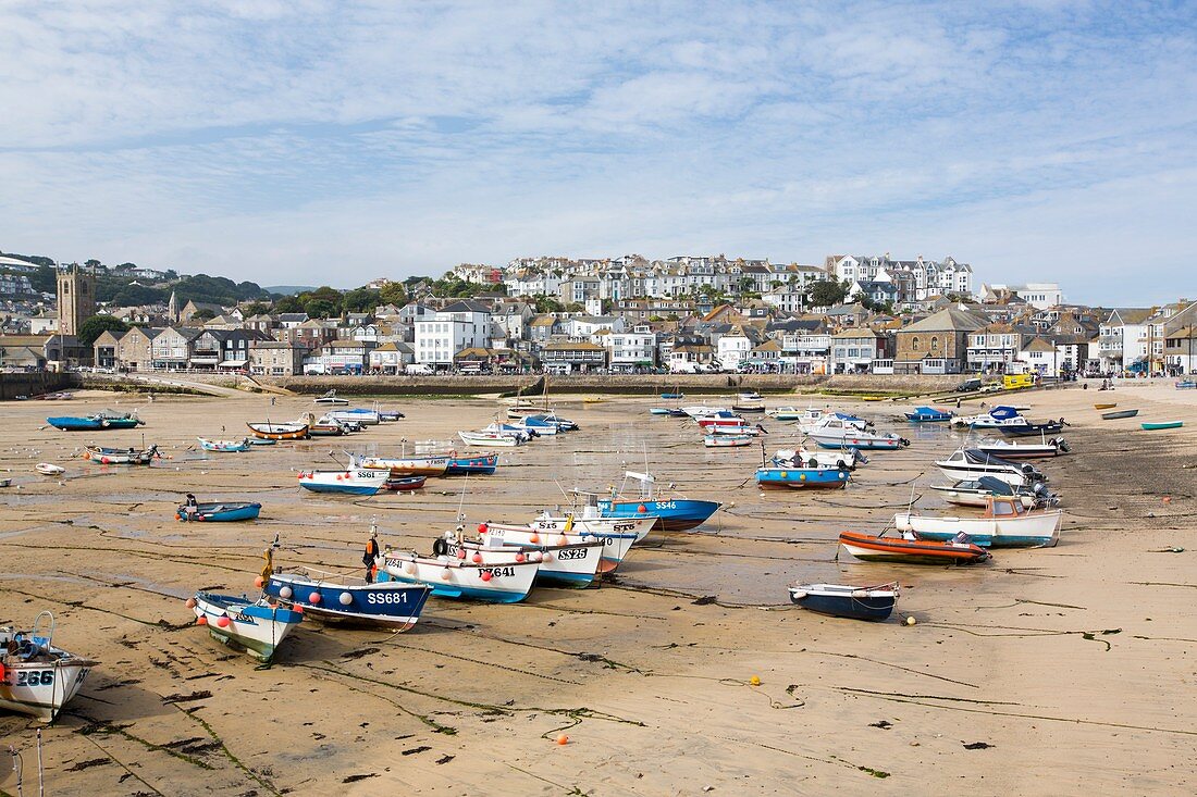 Fishing boats at low tide