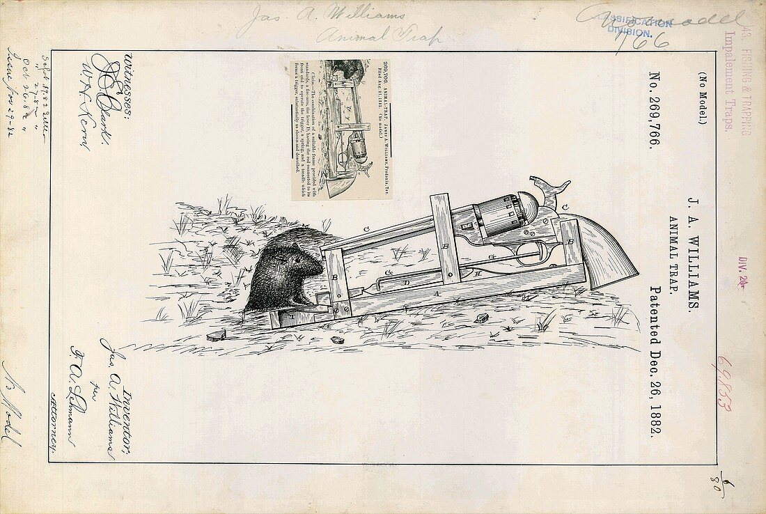 Animal trap patent,1882