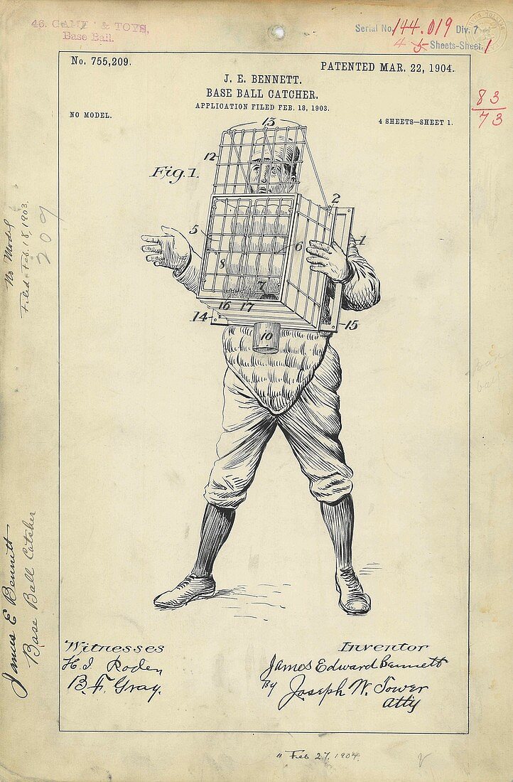 Baseball catcher patent,1904