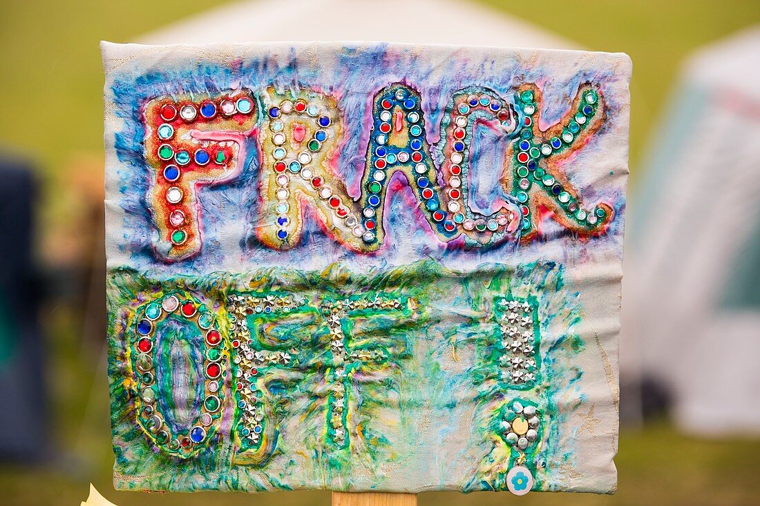 A protest banner against fracking