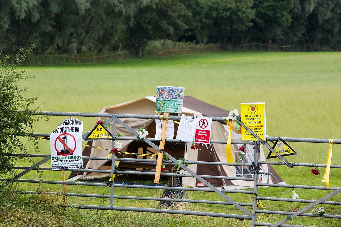 A protest banner against fracking