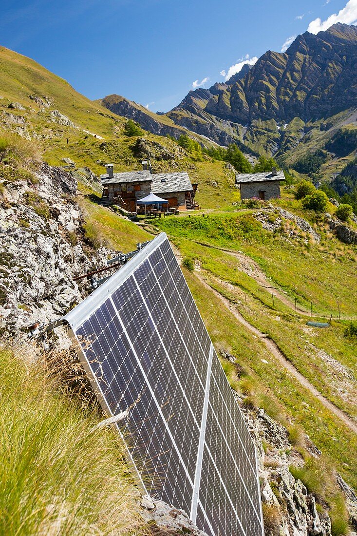 Solar panels attached to a cliff