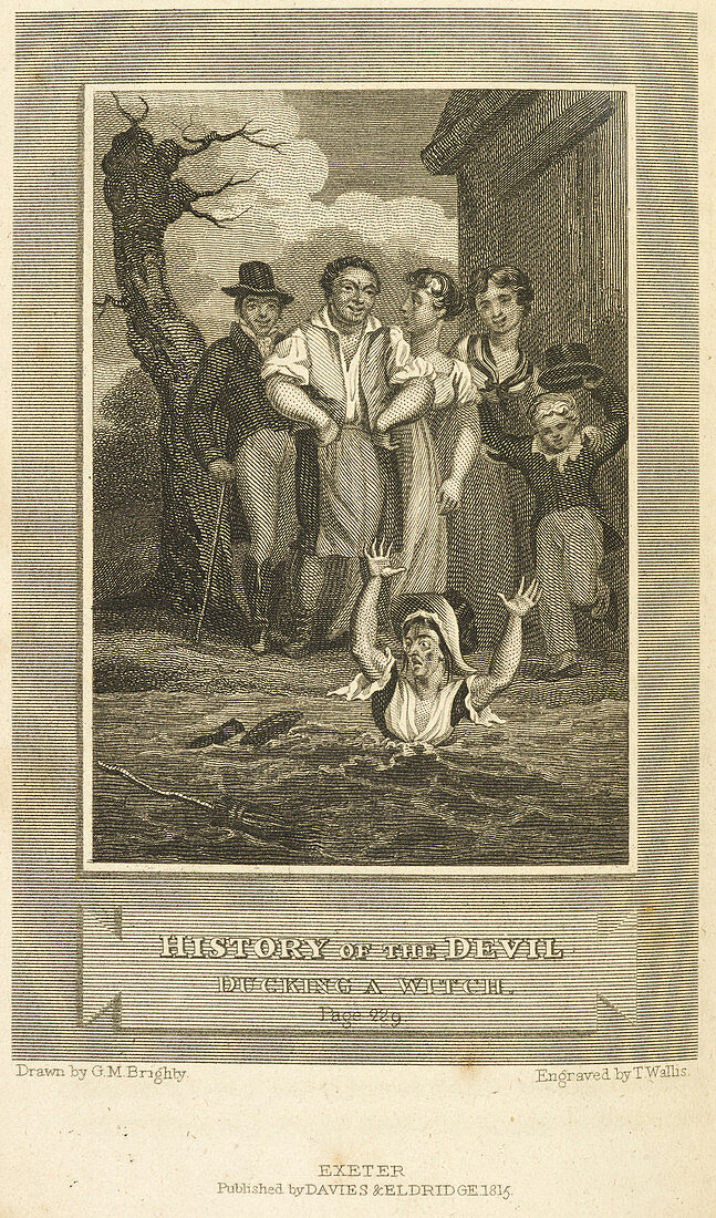 Ducking a witch,historical illustration