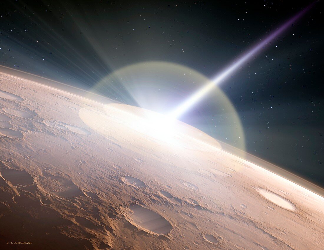 Comet colliding with Mars,illustration