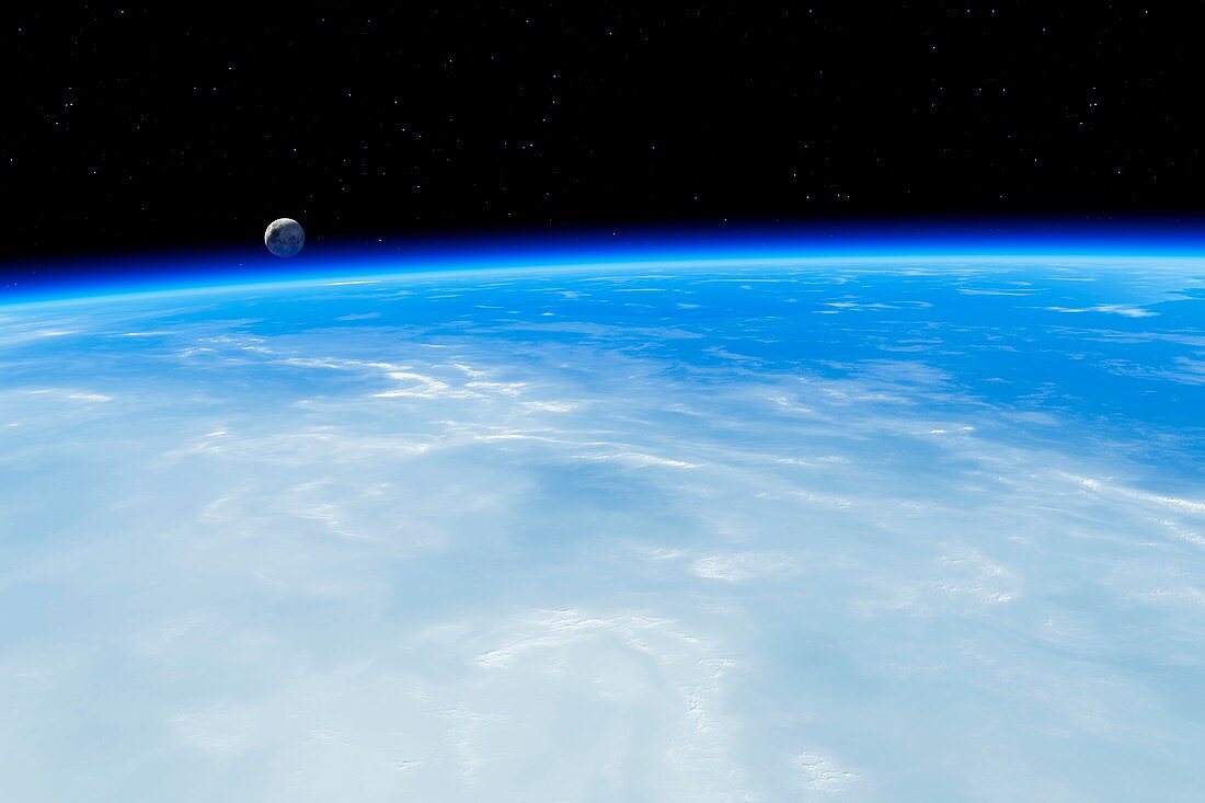 Earth and Moon from orbit,illustration