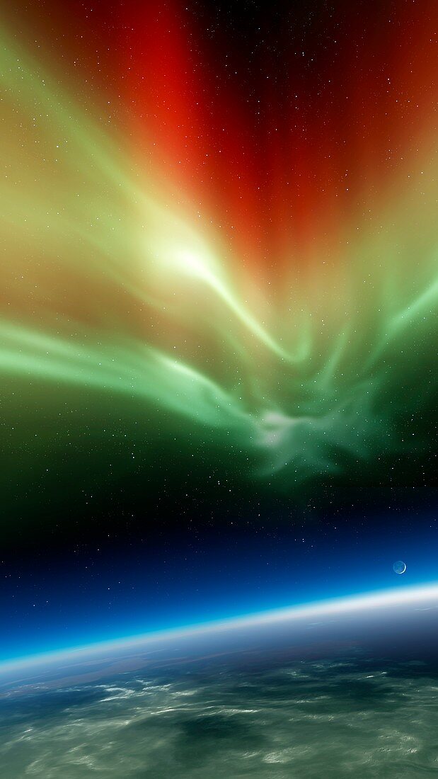 Aurora borealis from space,illustration