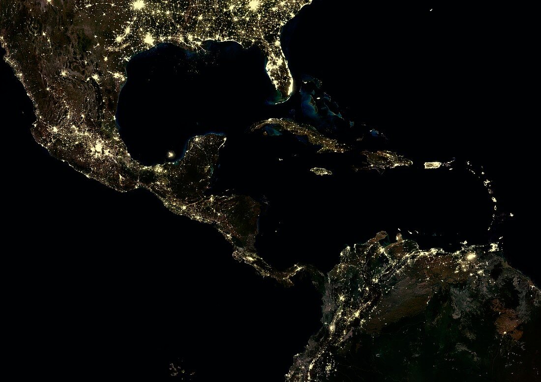 Caribbean at night,satellite image