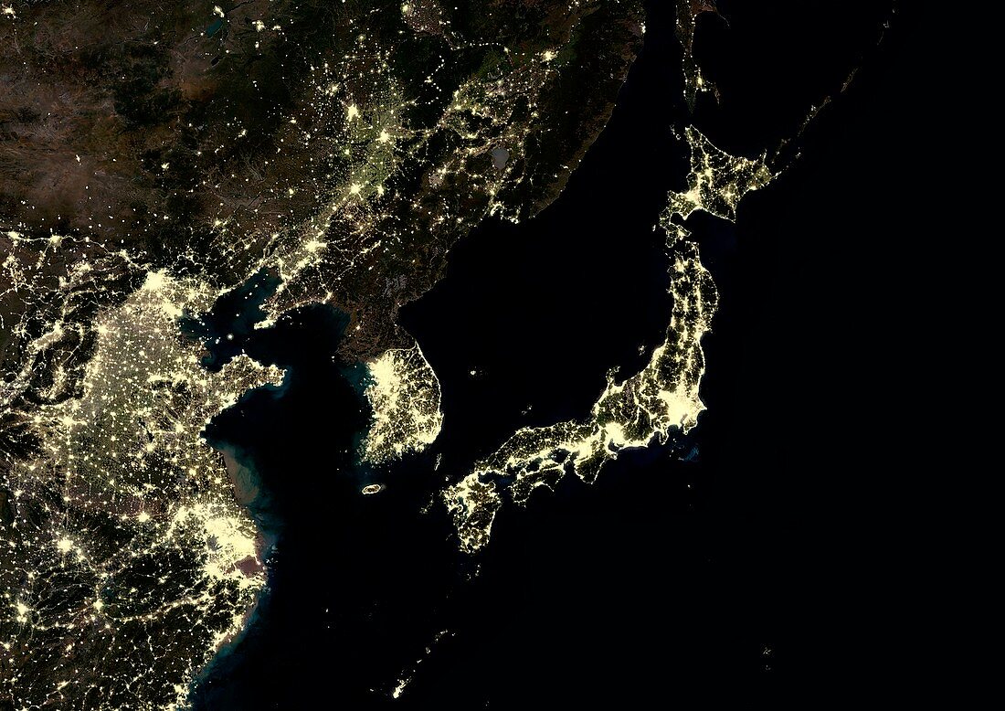 Japan and Korean Peninsula at night