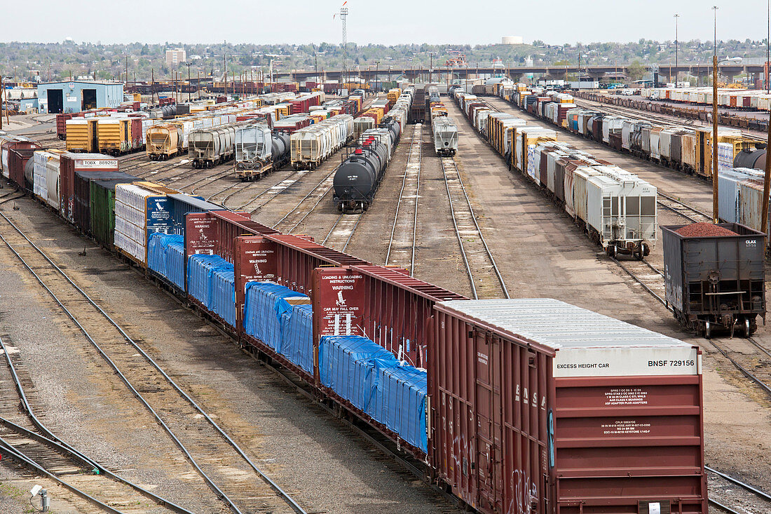 Freight trains at a rail yard