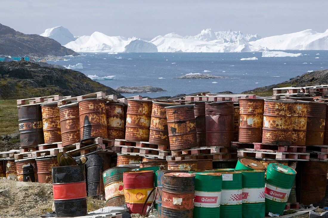 waste oil barrels on the tundra