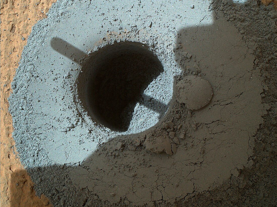Mars rock drill hole,Curiosity image