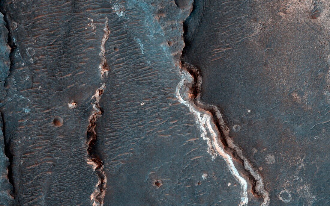 Fluvial features on Mars,satellite image
