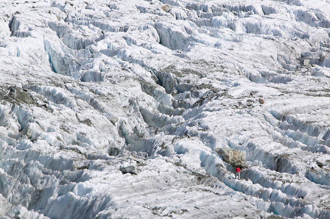 A mountaineer on the Argentiere Glacier