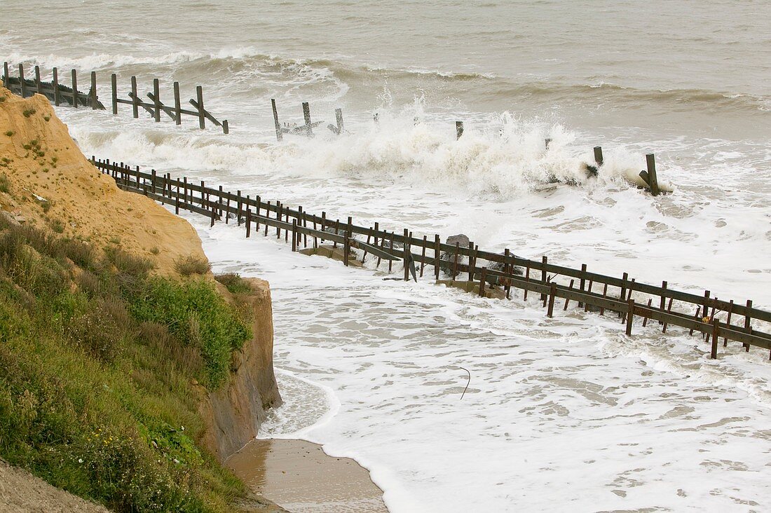 Waves crashing against the sea defences