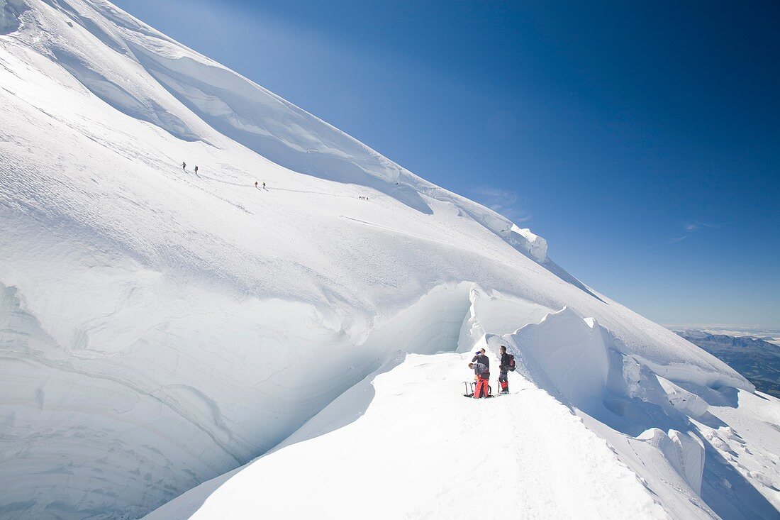 Climbers on Mont Blanc Du Tacul,France